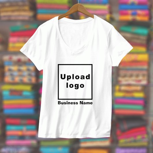 Bedrijfsnaam en Logo op Women's V-Neck White T-shirt