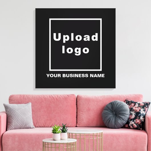 Bedrijfsnaam en Logo op zwart vierkant Canvas Afdruk (Insitu (Woonkamer))