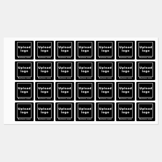 Bedrijfsnaam en Logo op zwart vierkant strijken aa Labels (Vel)