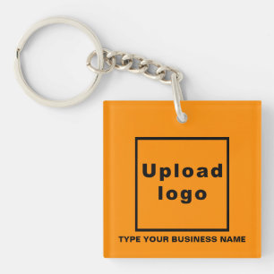 Bedrijfsnaam en Logo Oranje vierkant acryl Sleutelhanger