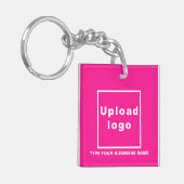 Bedrijfsnaam en Logo roze vierkant acryl Sleutelhanger (Voorkant Links)