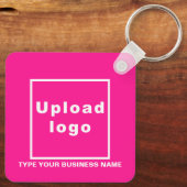 Bedrijfsnaam en Logo roze vierkant Sleutelhanger (Achterkant)