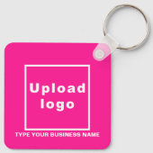 Bedrijfsnaam en Logo roze vierkant Sleutelhanger (Achterkant)
