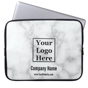 Bedrijfsnaam Faux Wit Marmer Uw Logo Hier Laptop Sleeve