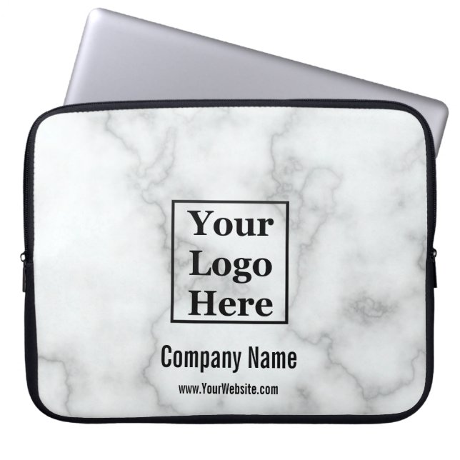 Bedrijfsnaam Faux Wit Marmer Uw Logo Hier Laptop Sleeve (Voorkant)
