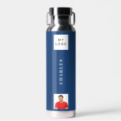 Bedrijfsnaam foto marineblauw waterfles (Voorkant)
