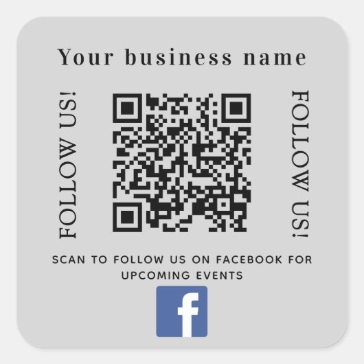 Bedrijfsnaam grijs qr code Facebook Vierkante Sticker (Voorkant)