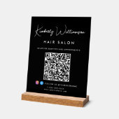 Bedrijfsnaam Handtekening Script QR Code Zwart Acryl Bord (Hoek)