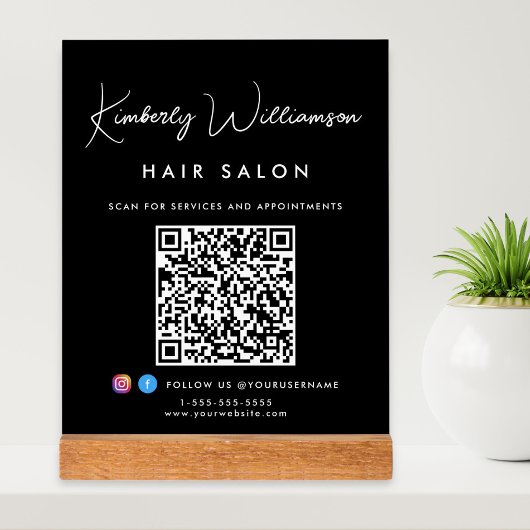 Bedrijfsnaam Handtekening Script QR Code Zwart Acryl Bord