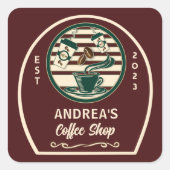 Bedrijfsnaam  Koffiewinkel Gepersonaliseerd Logo Vierkante Sticker (Voorkant)