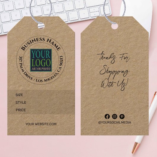 Bedrijfsnaam, Logo, adres, grootte stijl prijs Lab Cadeaulabel