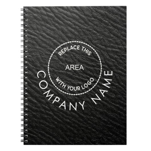 Bedrijfsnaam Logo Black Faux Leather Effect Notitieboek (Voorkant)