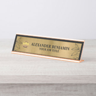 Bedrijfsnaam Logo Gold Black Elegant Custom Bureau Naambordje