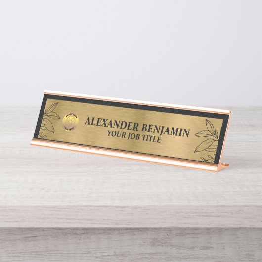Bedrijfsnaam Logo Gold Black Elegant Custom Bureau Naambordje (Voorkant)