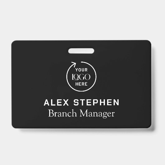 Bedrijfsnaam Logo | Minimalistisch zwart personeel Badge (Voorzijde)