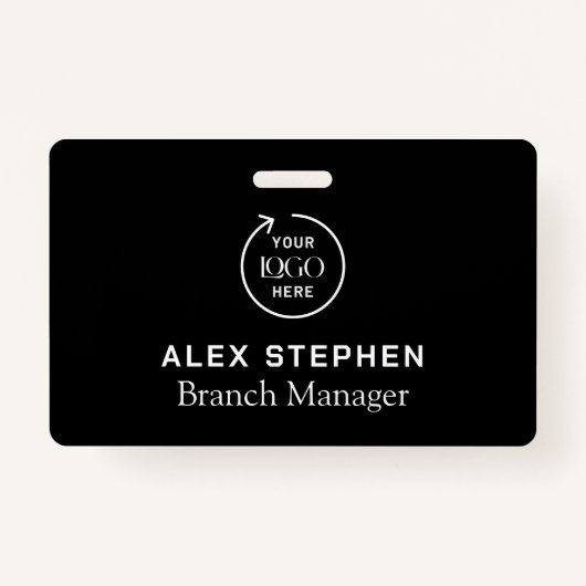 Bedrijfsnaam Logo | Minimalistisch zwart personeel Badge (Voorkant)