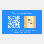Bedrijfsnaam logo qr code bright blue rechthoekige sticker (Voorkant)