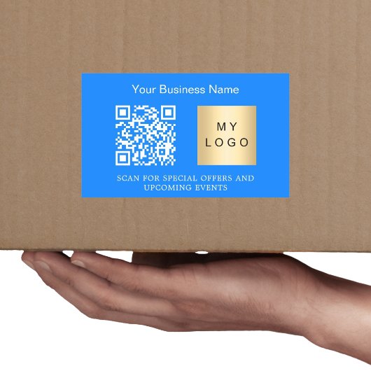 Bedrijfsnaam logo qr code bright blue rechthoekige sticker