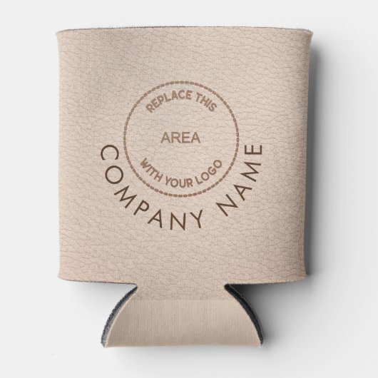 Bedrijfsnaam Logo QR-code Cream Faux leder Blikjeskoeler (Voorkant)