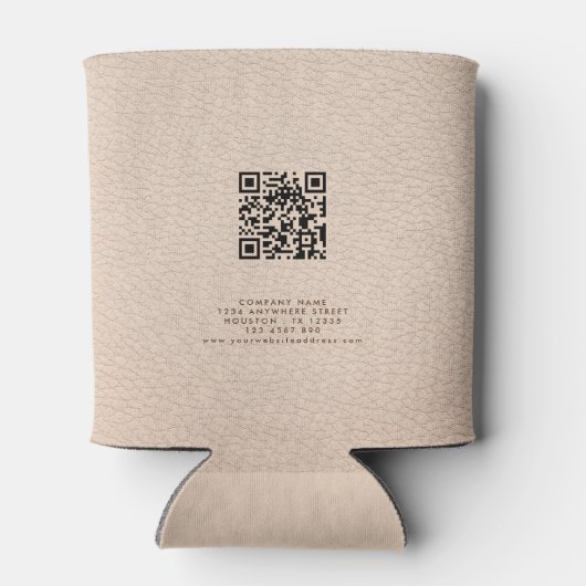 Bedrijfsnaam Logo QR-code Cream Faux leder Blikjeskoeler (Achterkant)