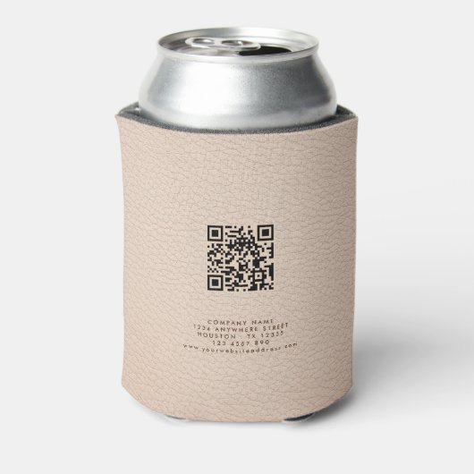 Bedrijfsnaam Logo QR-code Cream Faux leder Blikjeskoeler