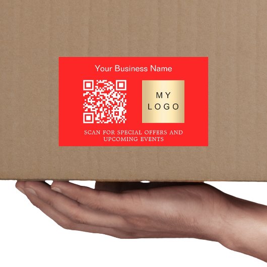 Bedrijfsnaam logo qr code helder rood rechthoekige sticker
