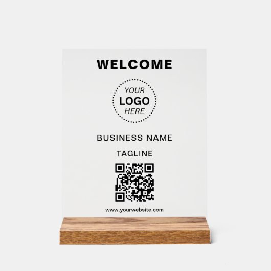Bedrijfsnaam Logo & QR Code Welkom Acryl Teken Acryl Bord (Voorkant)