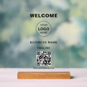 Bedrijfsnaam Logo & QR Code Welkom Acryl Teken Bord (Neutraal)