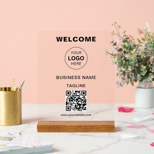 Bedrijfsnaam Logo & QR Code Welkom Acryl Teken Bord (Huwelijk)
