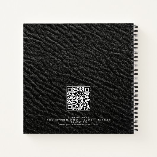 Bedrijfsnaam Logo QR zwart Faux leder Notitieboek (Achterkant)