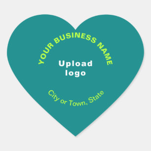 Bedrijfsnaam, Logo, Stad en Staat op Blauwgroen Gr Hart Sticker