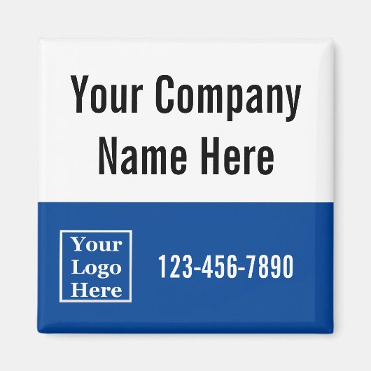 Bedrijfsnaam Logo Telefoonnummer blauw en wit Magneet (Voorkant)