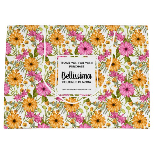 Bedrijfsnaam Modern Geel Roze Floral Groot Cadeauzakje (Voorkant)