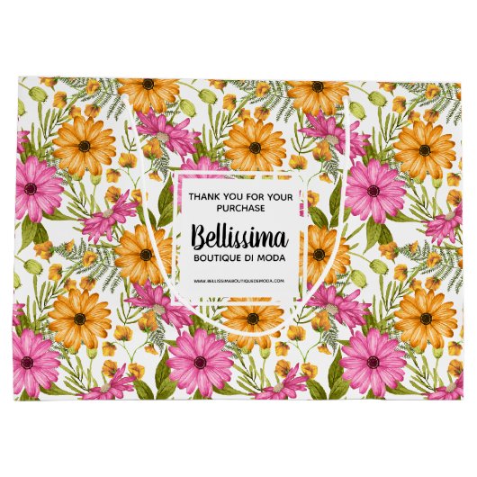 Bedrijfsnaam Modern Geel Roze Floral Groot Cadeauzakje (Achterkant)