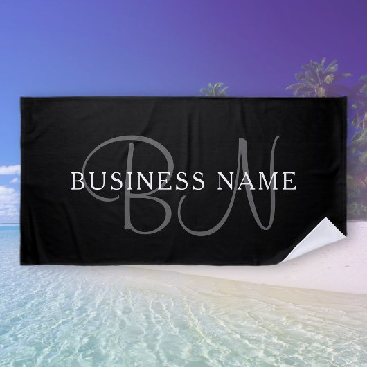 Bedrijfsnaam of achternaam Monogram | Zwart-wit Strandlaken