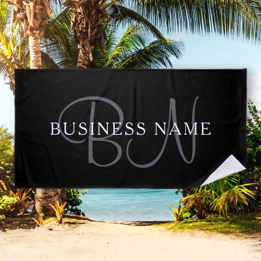 Bedrijfsnaam of achternaam Monogram | Zwart-wit Strandlaken