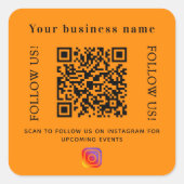 Bedrijfsnaam oranje qr code Instagram Vierkante Sticker (Voorkant)