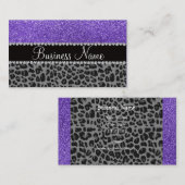 Bedrijfsnaam paarse glitter zwarte leopard visitekaartje (Voorkant / Achterkant)