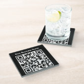 Bedrijfsnaam plus QR-code op een Glazen Onderzetter (Schuin)