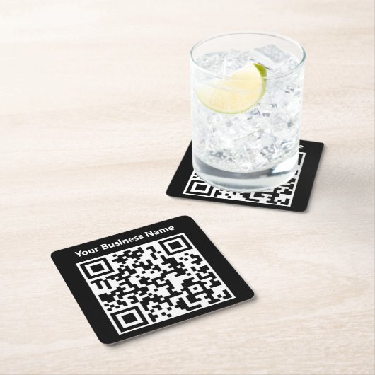 Bedrijfsnaam plus QR-code op een Kartonnen Onderzetters (Insitu)