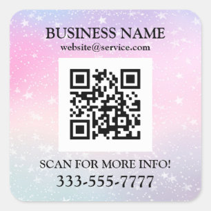 Bedrijfsnaam Promo, QR-code, sterren roze Paarse Vierkante Sticker
