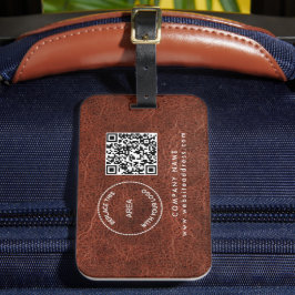 Bedrijfsnaam QR-code bruin kunstleder Bagagelabel
