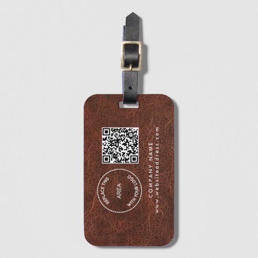 Bedrijfsnaam QR-code bruin kunstleder Bagagelabel (Voorkant (verticaal))