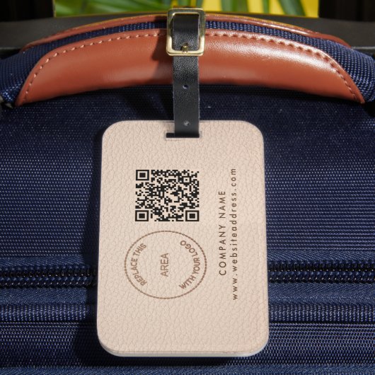 Bedrijfsnaam QR-code Cream Faux leder Bagagelabel (Voorkant Insitu 2)