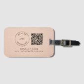 Bedrijfsnaam QR-code Cream Faux leder Bagagelabel (Voorkant (horizontaal))
