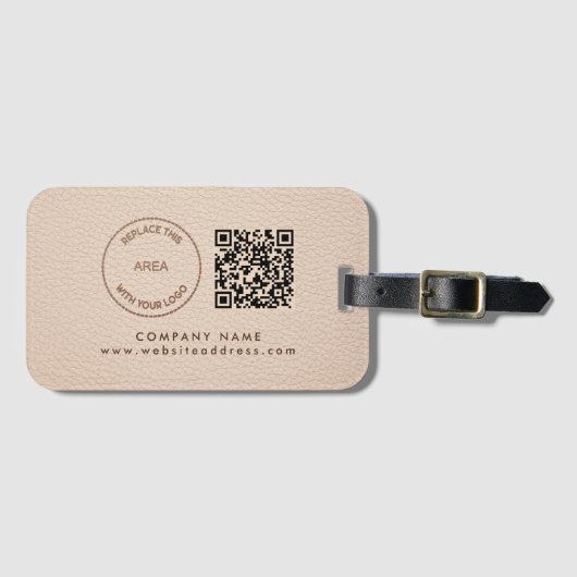 Bedrijfsnaam QR-code Cream Faux leder Bagagelabel (Voorkant (horizontaal))