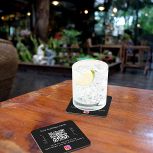 Bedrijfsnaam qr code instagram zwart wit bier onderzetter