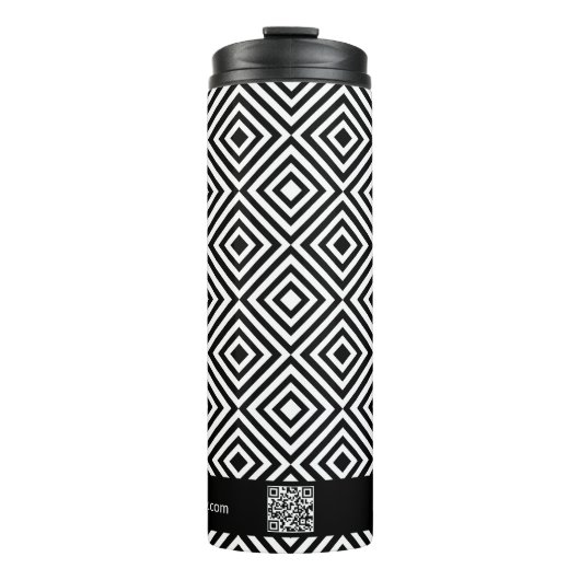 Bedrijfsnaam QR-code Website Zwart & Wit Patroon Thermosbeker (Voorkant)