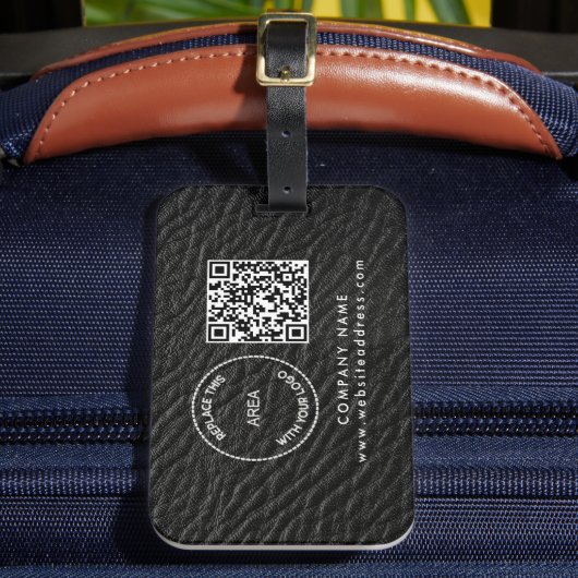 Bedrijfsnaam QR-code zwart Faux leder Bagagelabel (Voorkant Insitu 2)