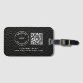 Bedrijfsnaam QR-code zwart Faux leder Bagagelabel (Voorkant (horizontaal))